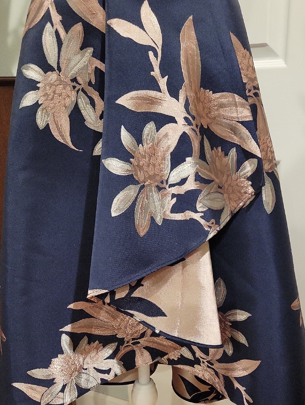 Adrianna Papell Sleeveless Navy Dress with Rose Gold Floral Jacquard - Picture 6 of 11